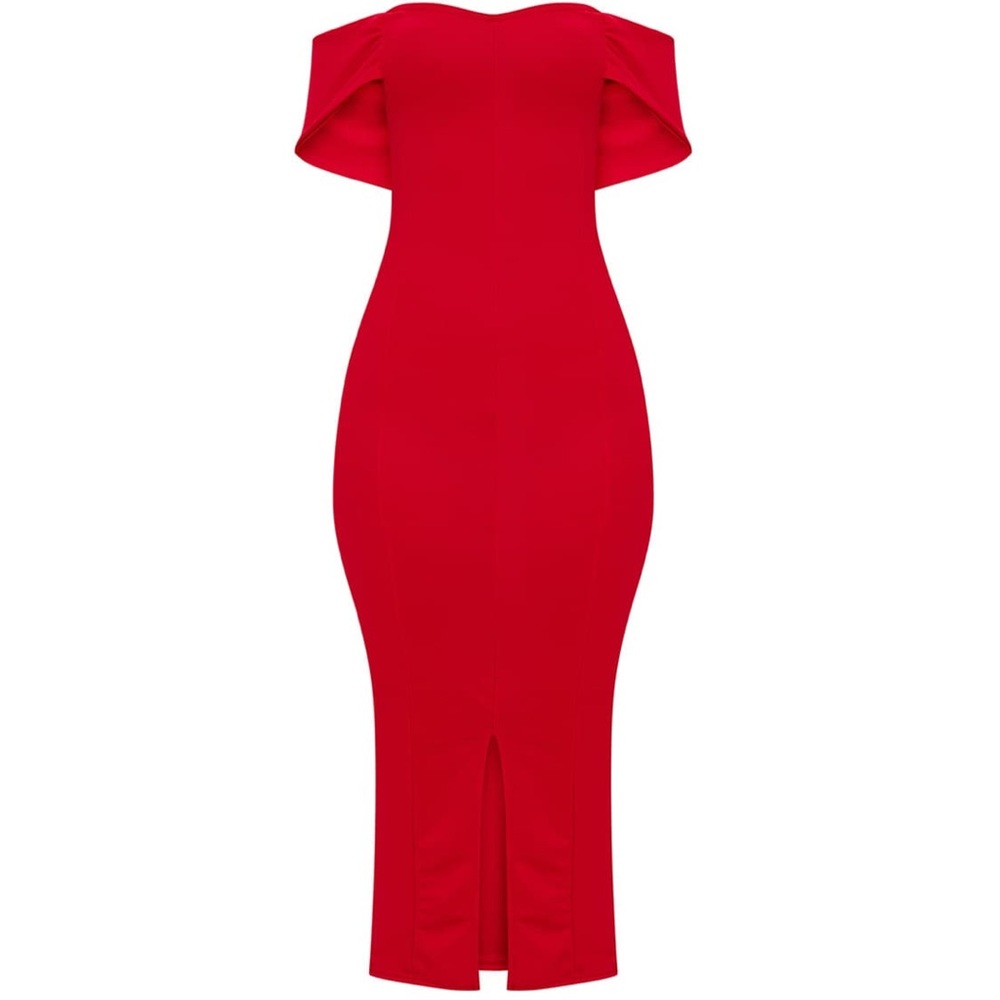 NWT Pretty Little Thing Strapless Off Shoulder Red Bodycon Midi Dress XS - Picture 6 of 11